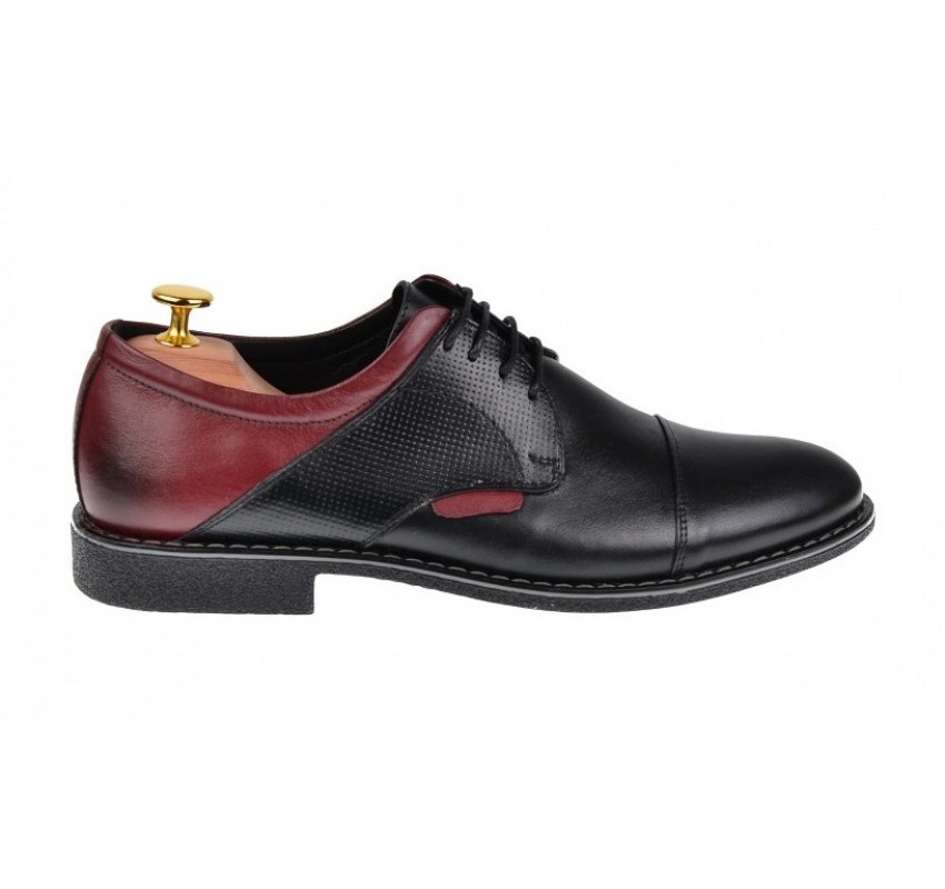 Pantofi barbati casual din piele naturala, negru - bordo, SIR156NVIS