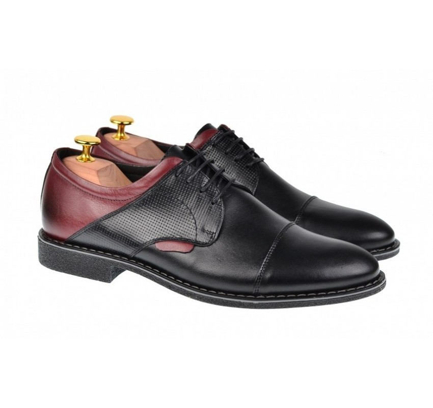 Pantofi barbati casual din piele naturala, negru - bordo, SIR156NVIS