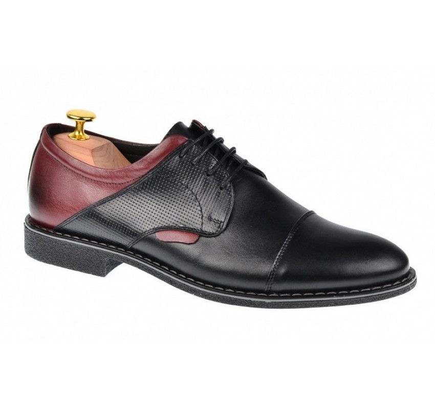 Pantofi barbati casual din piele naturala, negru - bordo, SIR156NVIS