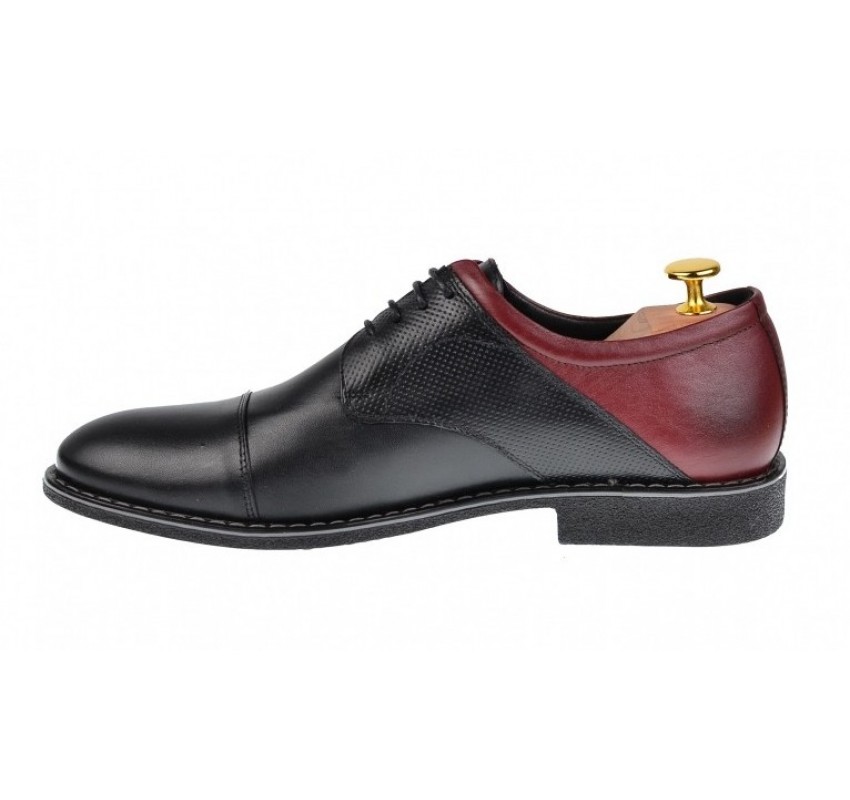 Pantofi barbati casual din piele naturala, negru - bordo, SIR156NVIS