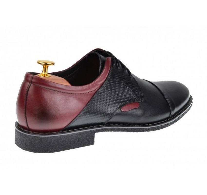 Pantofi barbati casual din piele naturala, negru - bordo, SIR156NVIS