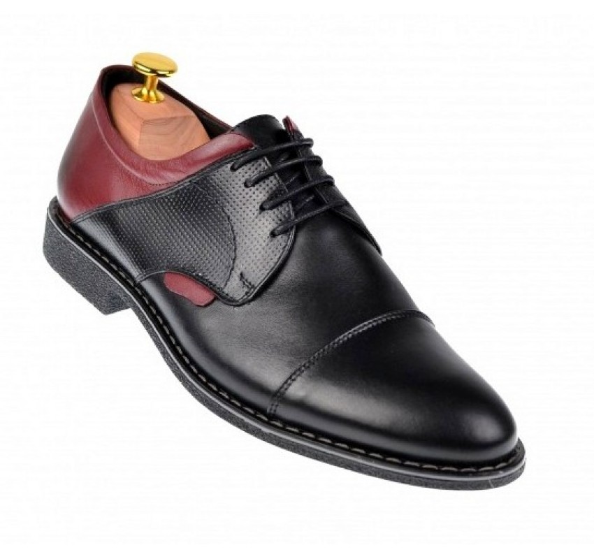 Pantofi barbati casual din piele naturala, negru - bordo, SIR156NVIS