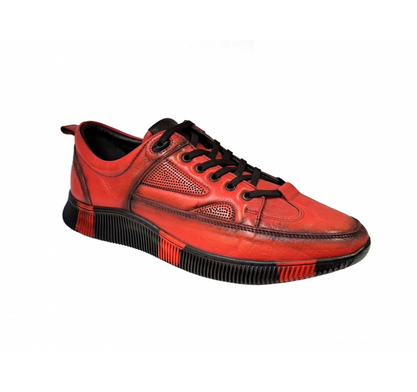  OFERTA Pantofi barbati sport, din piele naturala, Rosu - Negru, SNK1052R