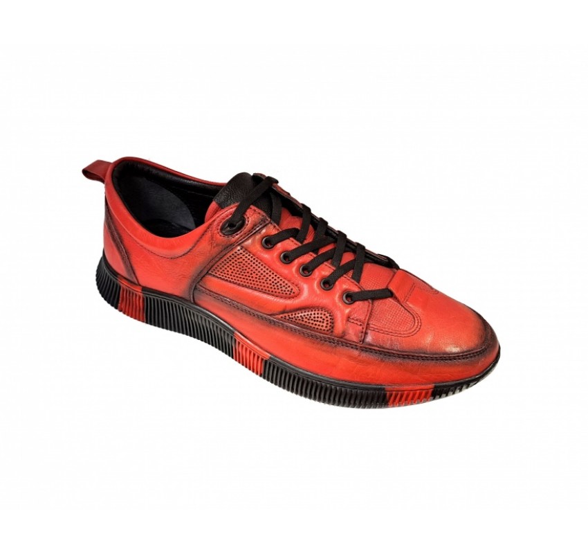  OFERTA Pantofi barbati sport, din piele naturala, Rosu - Negru, SNK1052R