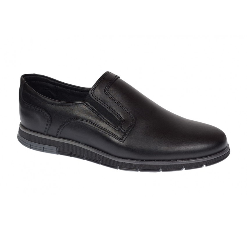 Pantofi barbati casual din piele naturala cu elastic negru SP2019EN