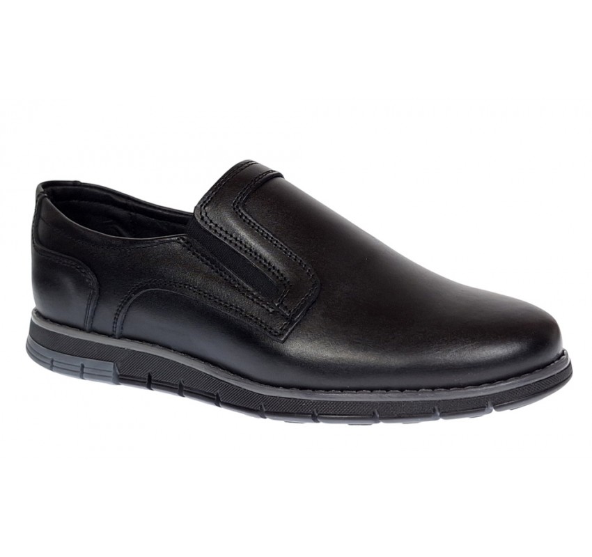 Pantofi barbati casual din piele naturala cu elastic negru SP2019EN