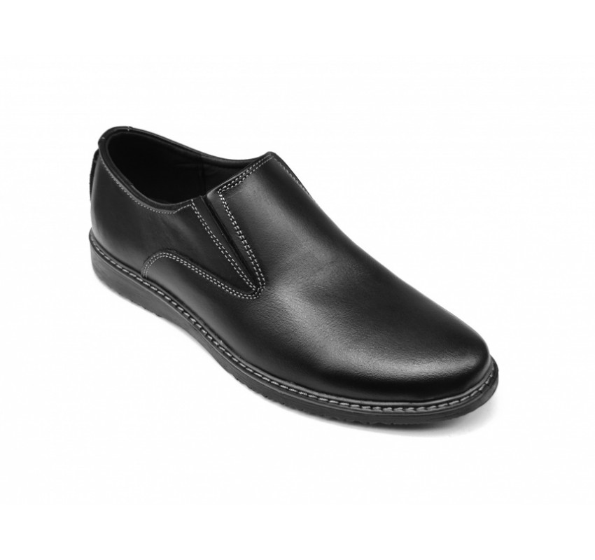 Pantofi barbati casual, din piele naturala, Negru cu elastic - CIUCALETI SHOES - TENBOXMARIOEN