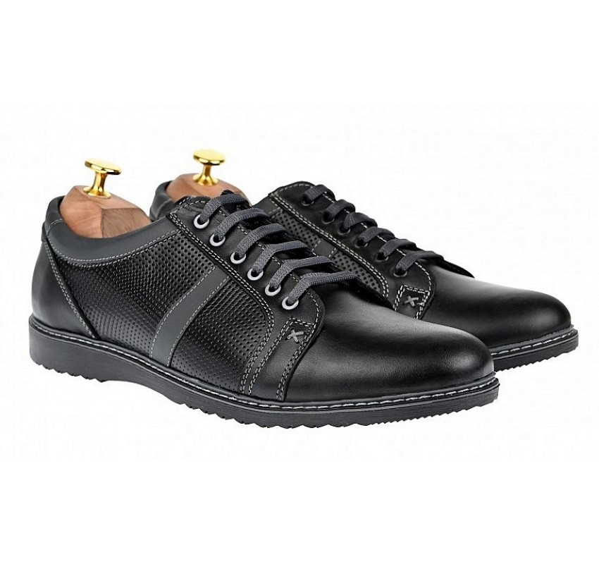 Pantofi barbati, casual, sport, din piele naturala, negru - TENMARIONEGRU