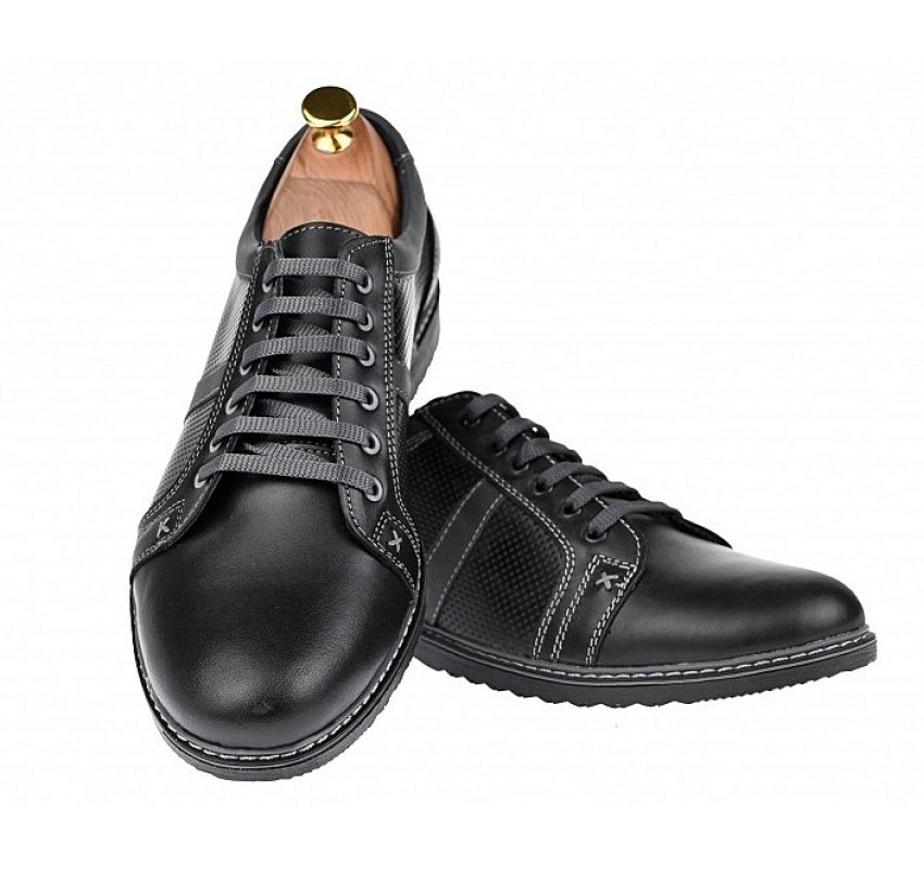 Pantofi barbati, casual, sport, din piele naturala, negru - TENMARIONEGRU