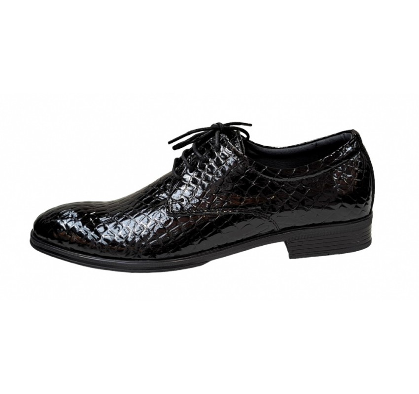 Pantofi barbati office, eleganti din piele naturala, Croco, Negru, LAC, TEST61NC