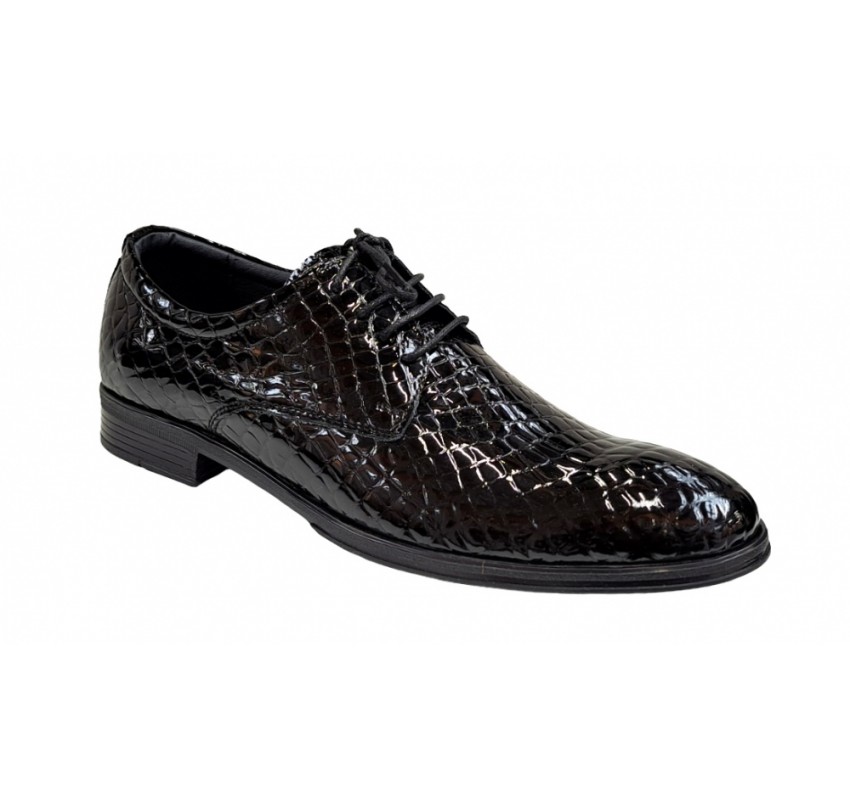 Pantofi barbati office, eleganti din piele naturala, Croco, Negru, LAC, TEST61NC