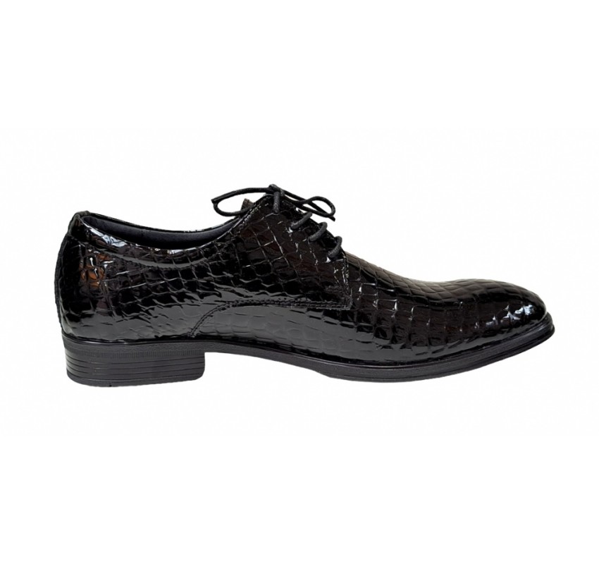 Pantofi barbati office, eleganti din piele naturala, Croco, Negru, LAC, TEST61NC