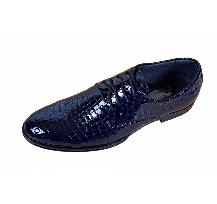 Pantofi barbati eleganti din piele naturala, Croco, bleumarin inchis, LAC, TESTCROCOBL