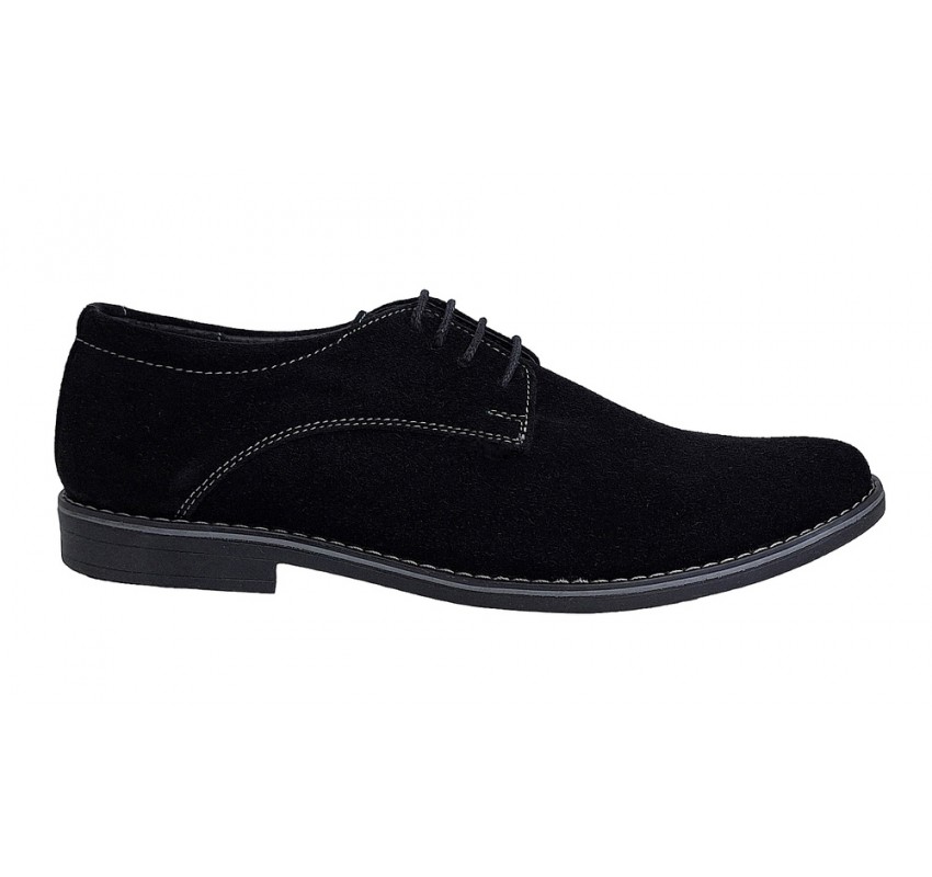 Pantofi barbati, casual, din piele naturala intoarsa, negru, VELN