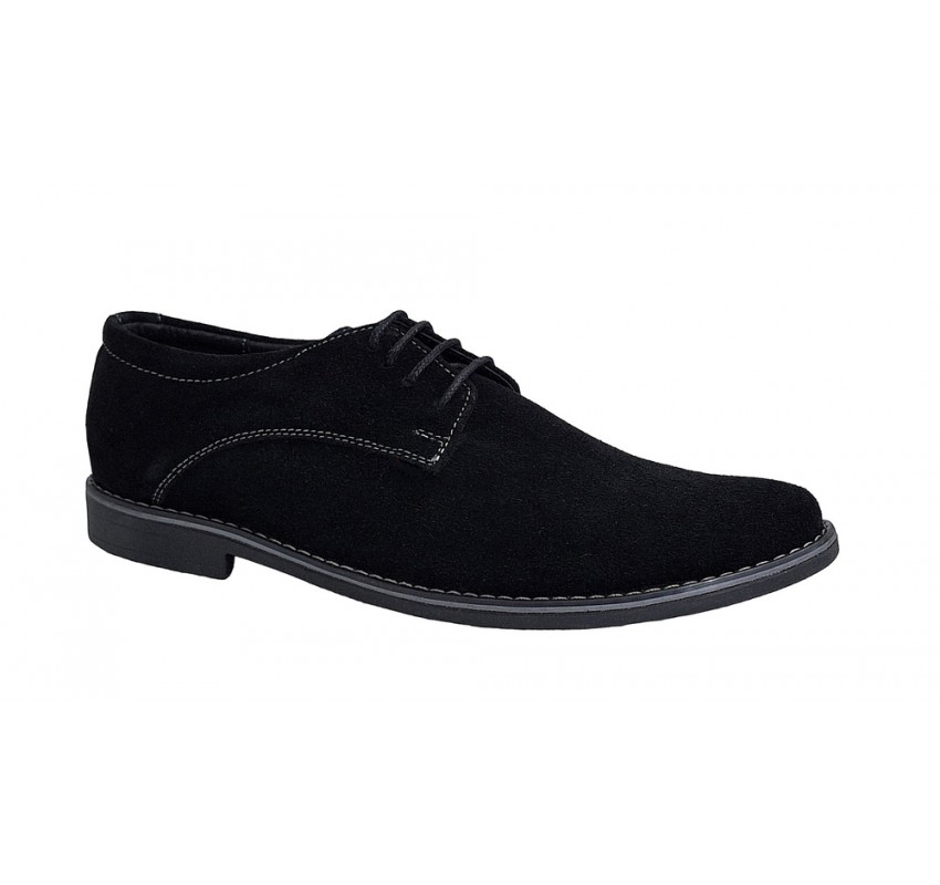 Pantofi barbati, casual, din piele naturala intoarsa, negru, VELN