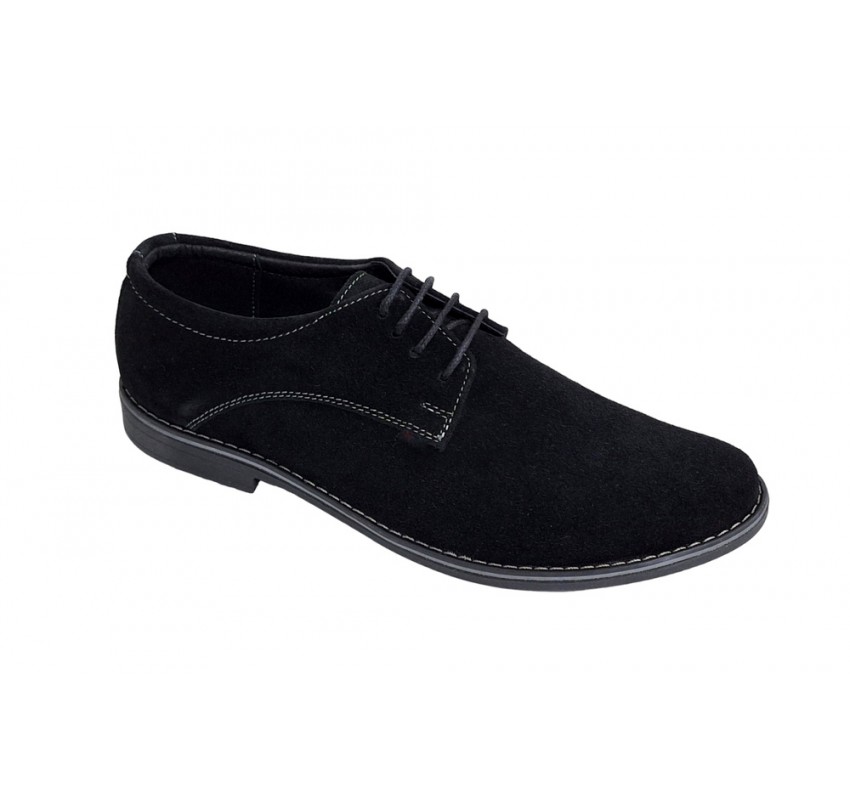 Pantofi barbati, casual, din piele naturala intoarsa, negru, VELN