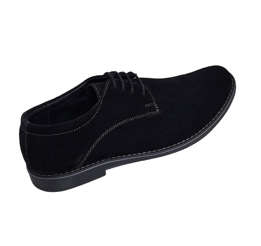 Pantofi barbati, casual, din piele naturala intoarsa, negru, VELN