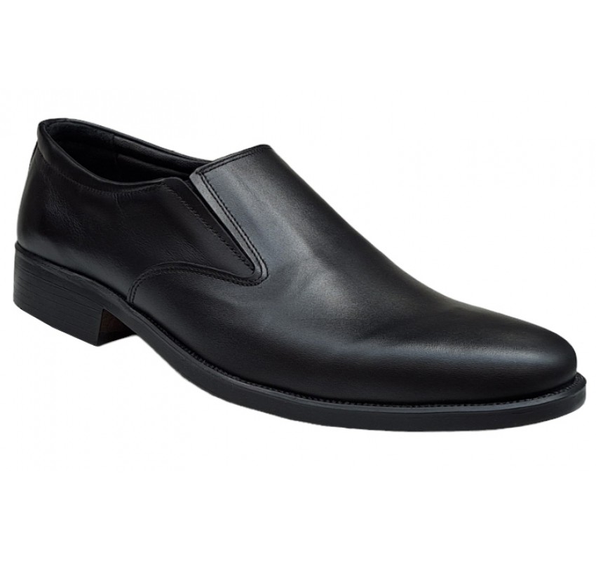 Oferta marimea 40- Pantofi barbati, eleganti, din piele naturala, cu elastic, Negru, lADY3NEL